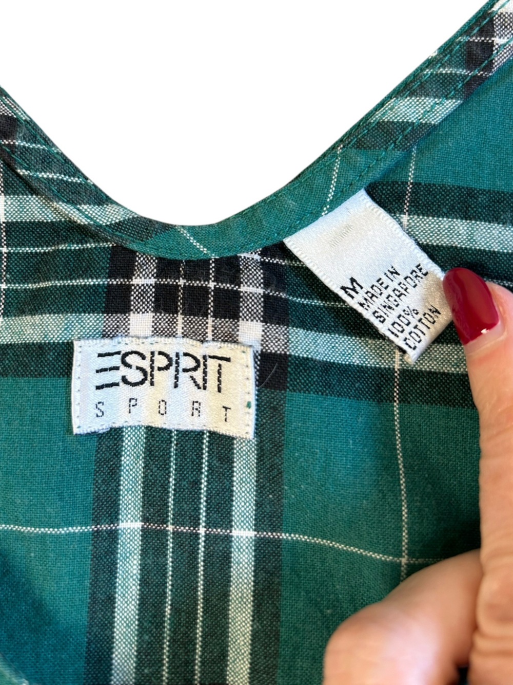 VTG 90s Esprit Plaid Pinafore Dress Green Drop Waist Med Cottagecore Grunge - Picture 2 of 11